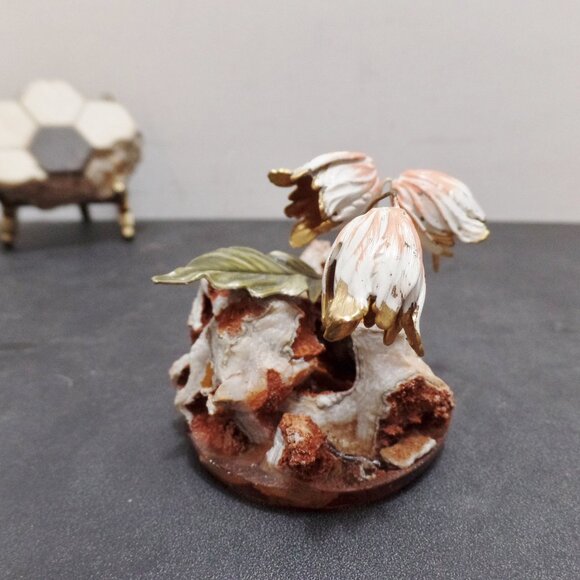 Hand Crafted And Enameled Flowers In Natural Golden Coral Rock Formation - Picture 4 of 10